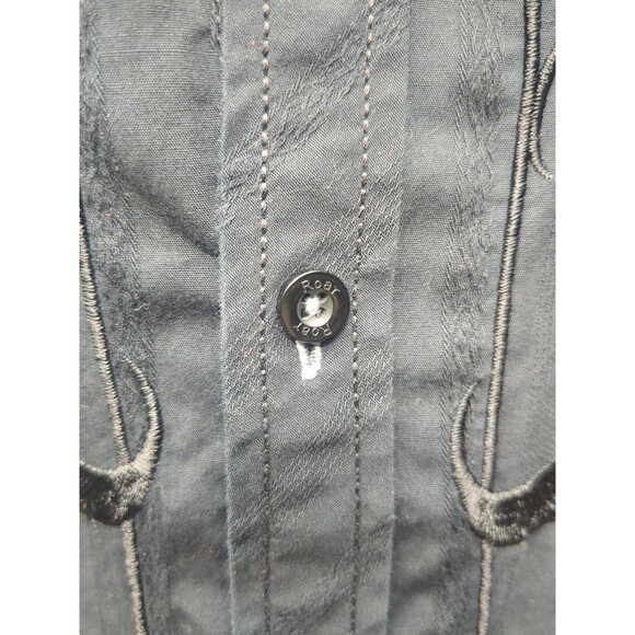 ROAR Dress Shirt LG Mens Graphic Black Embroidered Artsy Rodeo Strong Cowboy - Picture 4 of 16